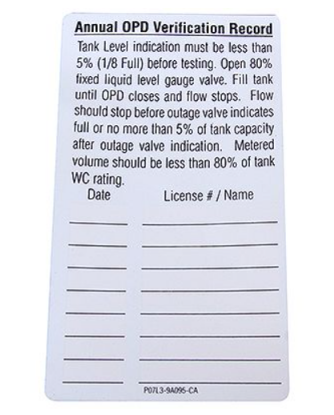 Picture of DECAL, PROPANE, ANNUAL OPD VERIF., ROUSH, BBCV Part # 10020479